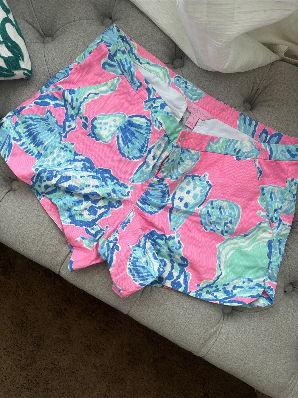 Lilly Pulitzer Pink and Aqua Shell-Print Shorts